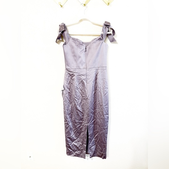 Dress The Population Verona Off the Shoulder Satin Midi Cocktail Dress Large - Picture 5 of 13